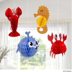 Beach Buddies Hanging Honeycomb Decorations-4Pk